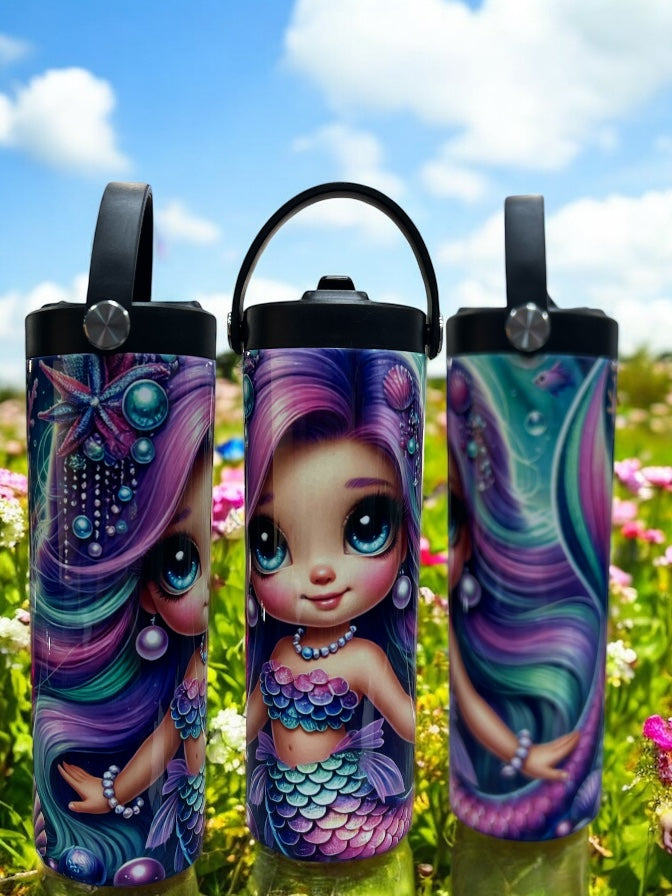 Cartoon Mermaids 20oz Leak-Proof Water Bottle Bright, Colorful Design