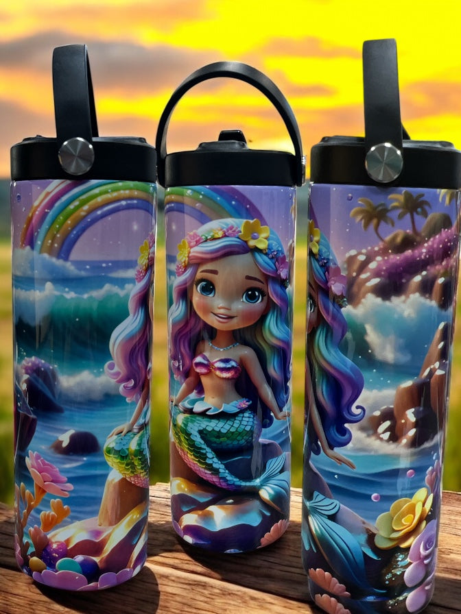 Cartoon Mermaid 20oz Leak-Proof Water Bottle Bright, Colorful Design