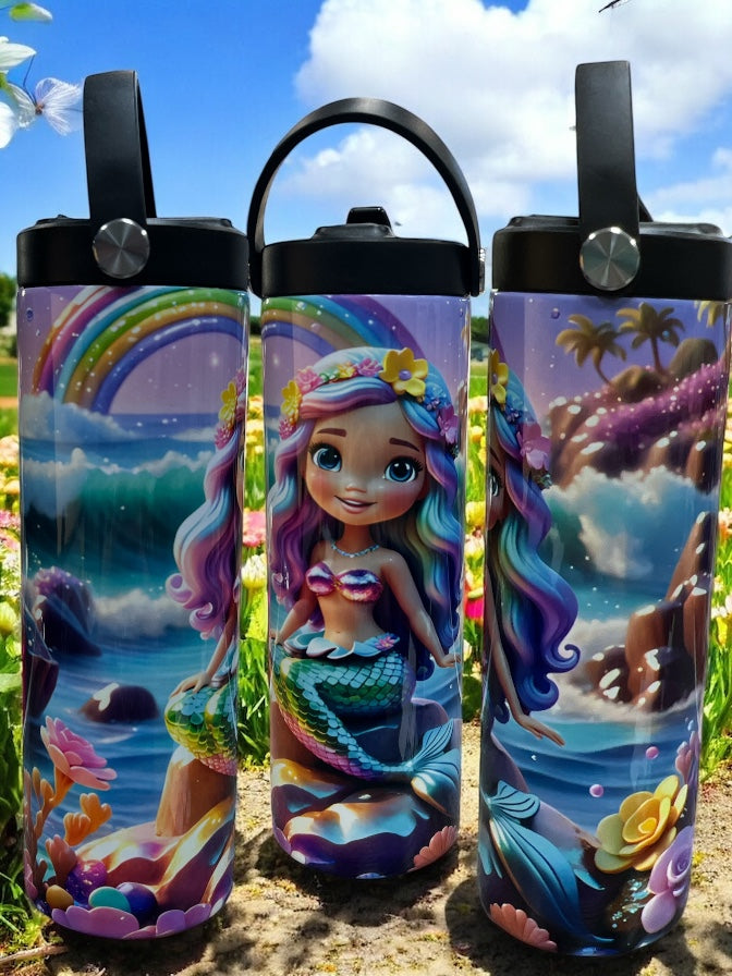 Cartoon Mermaid 20oz Leak-Proof Water Bottle Bright, Colorful Design