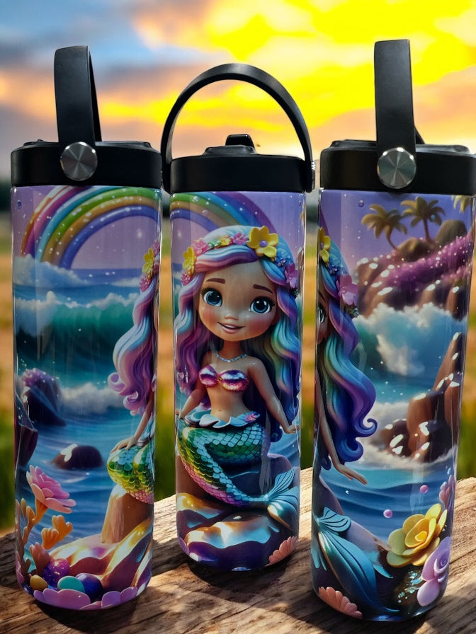 Cartoon Mermaid 20oz Leak-Proof Water Bottle Bright, Colorful Design