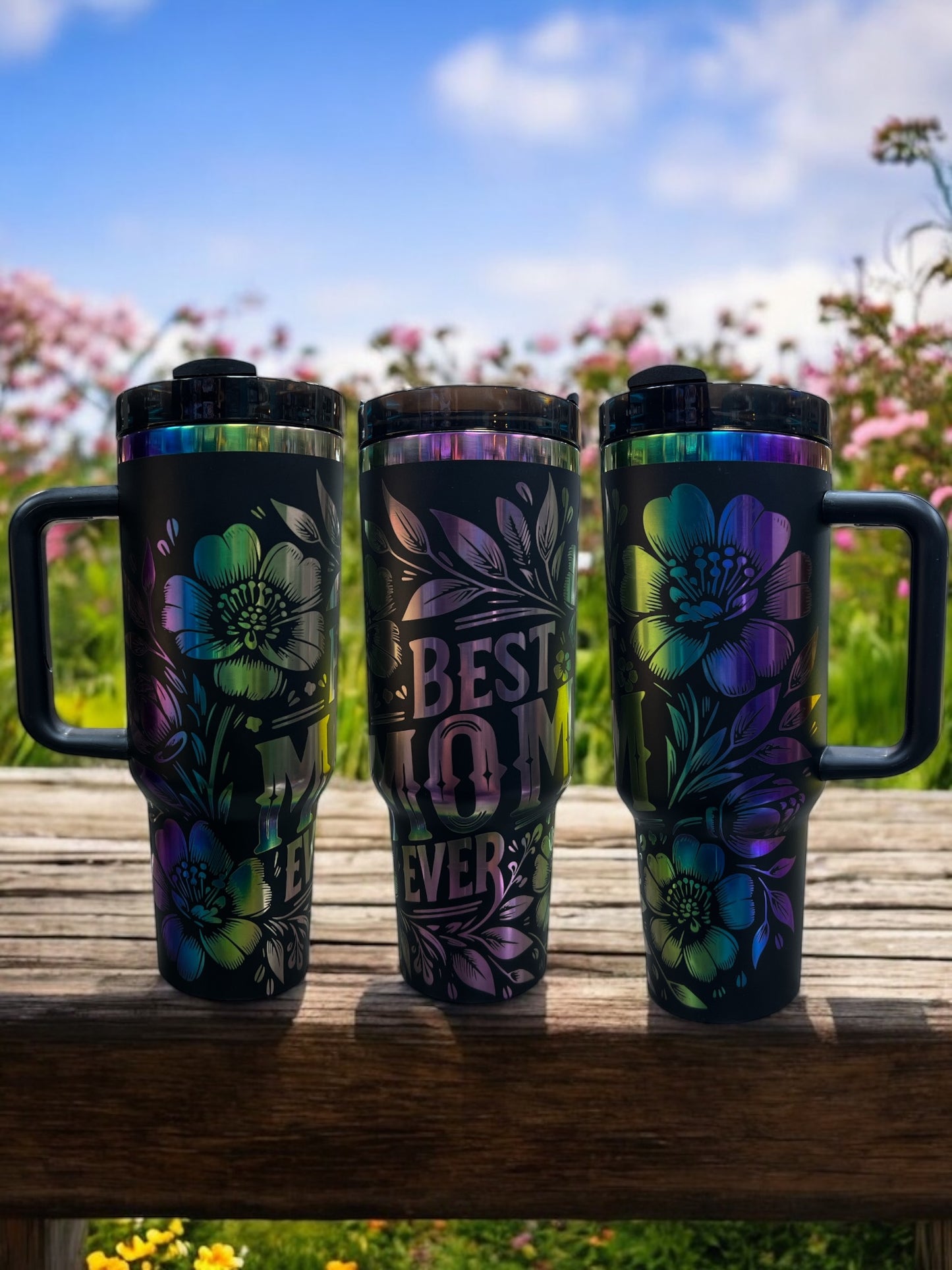 Best mom Ever rainbow Engraved- 40oz Stainless Steel Portable Cup with Handle