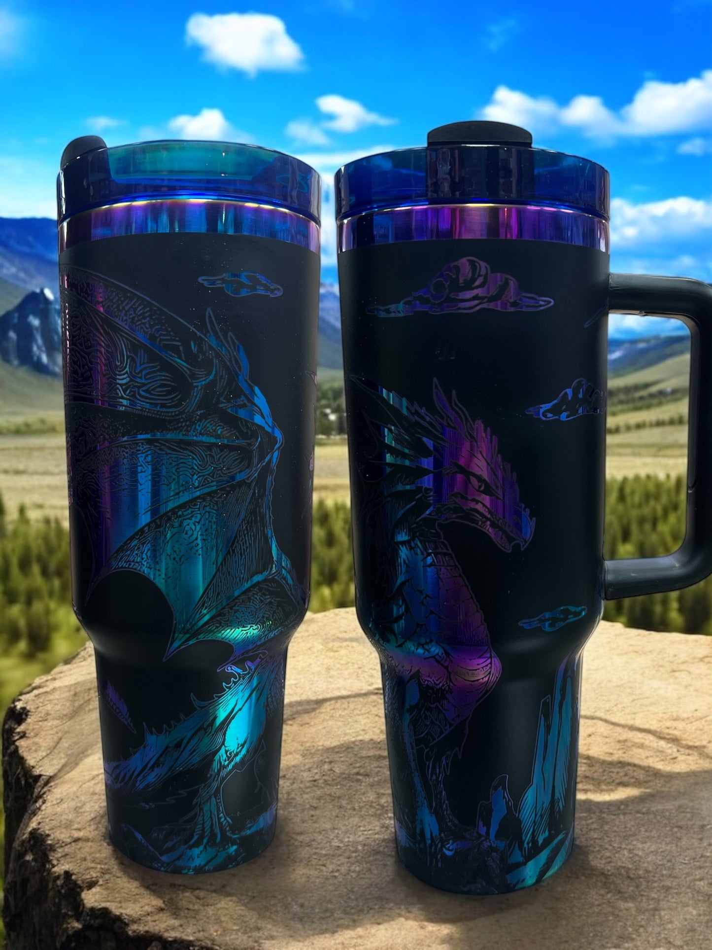 Dragon Engraved Rainbow 40oz Stainless Steel Thirst Quencher Travel Cup Tumblers