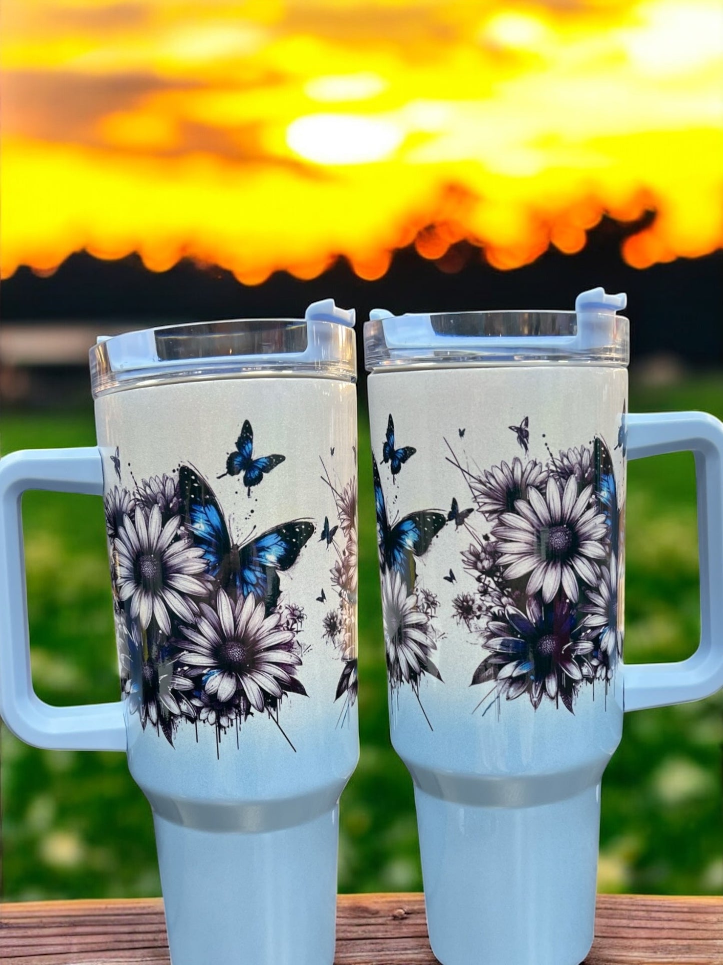 holographic shimmer blue butterfly– 40oz Stainless Steel Thirst Quencher in Teal