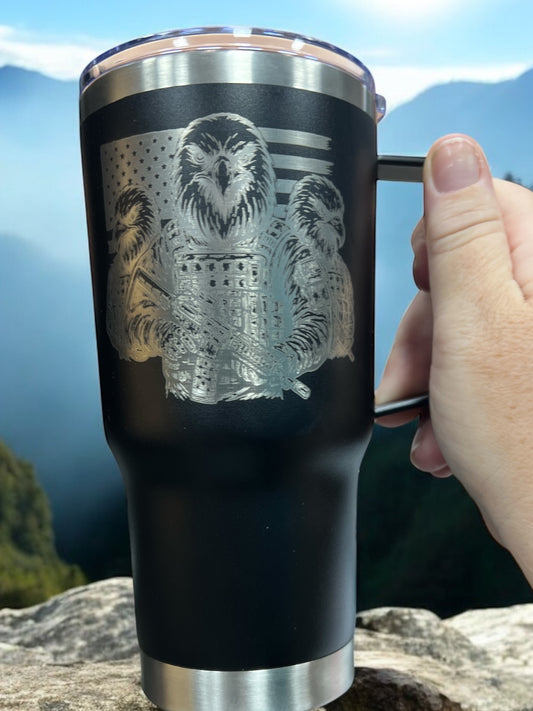 American Eagle and Soldiers with Guns -20oz Engraved Travel Tumbler