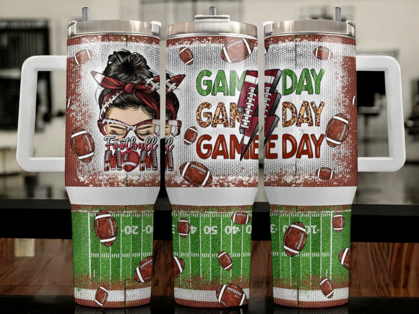 40oz “Football Mom” Stainless Steel Travel Tumbler with Handle
