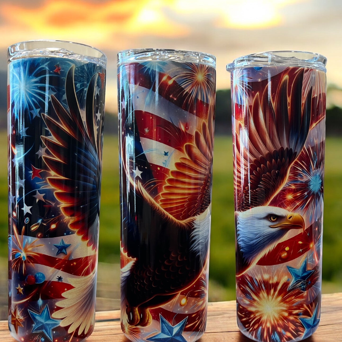 Patriotic Eagle, Fireworks, Flag Tumbler -20oz Stainless Steel Tumbler with and without Handle