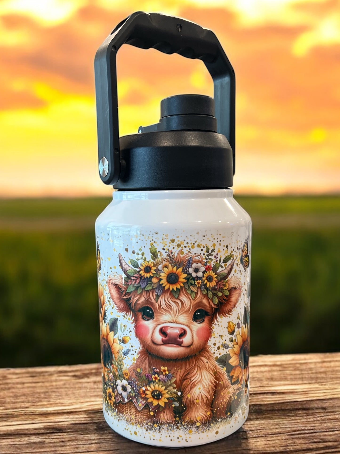 sunflower cow stainless steel 70oz Thirst Quencher