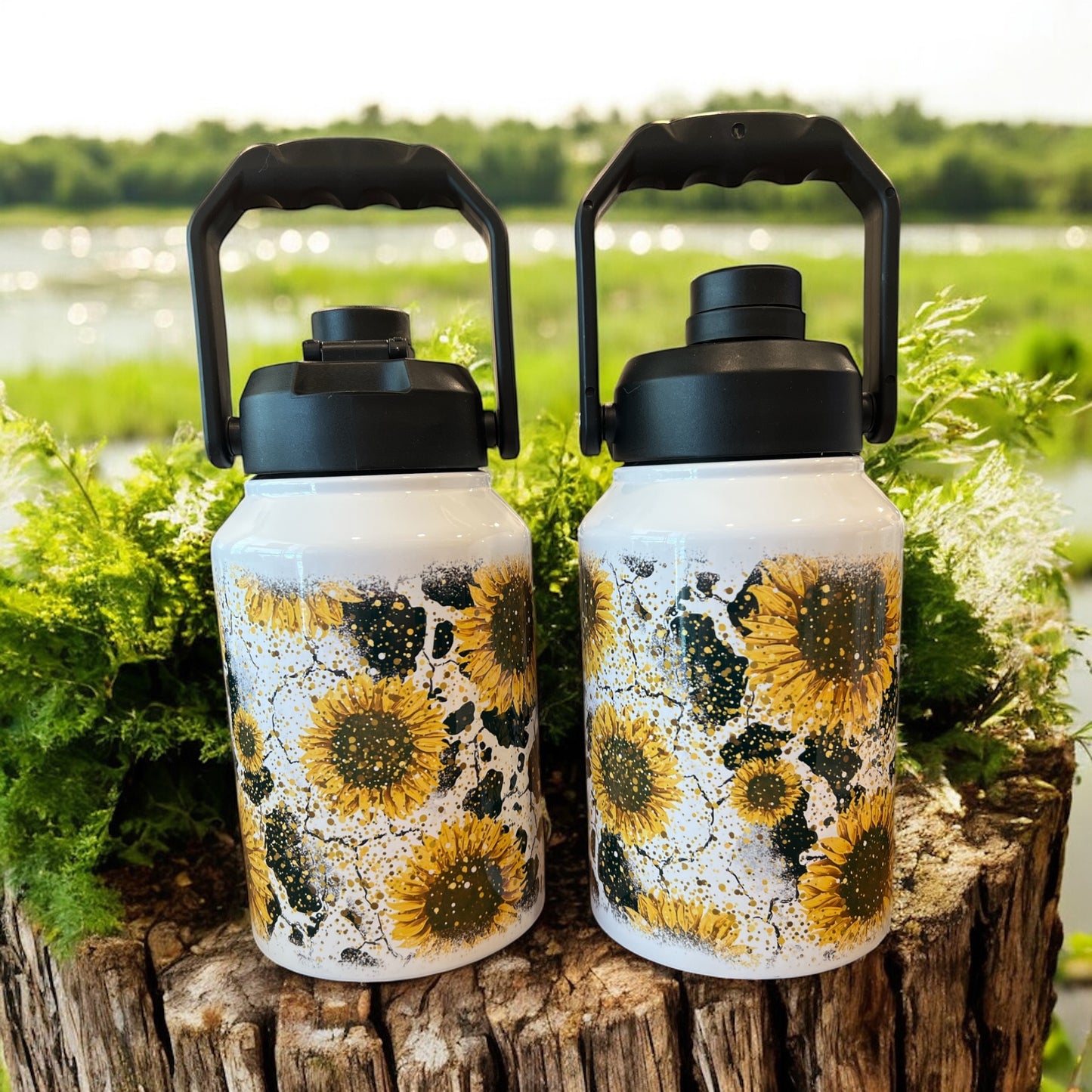 Cow print sunflowers stainless steel 70oz Thirst Quencher