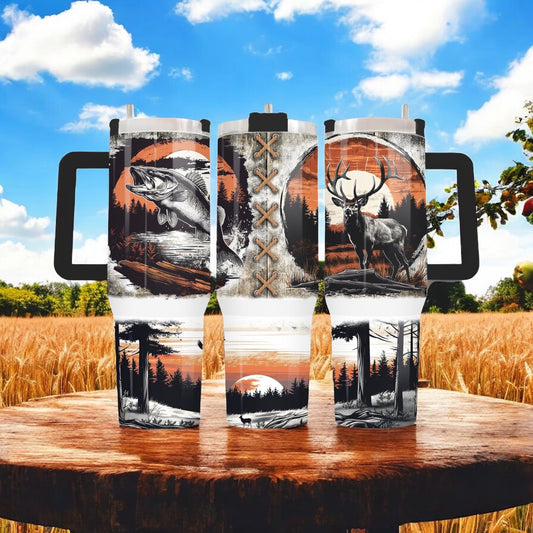 Dad hunting and fishing, Stainless Steel 40oz Thirst Quencher laser-engraved