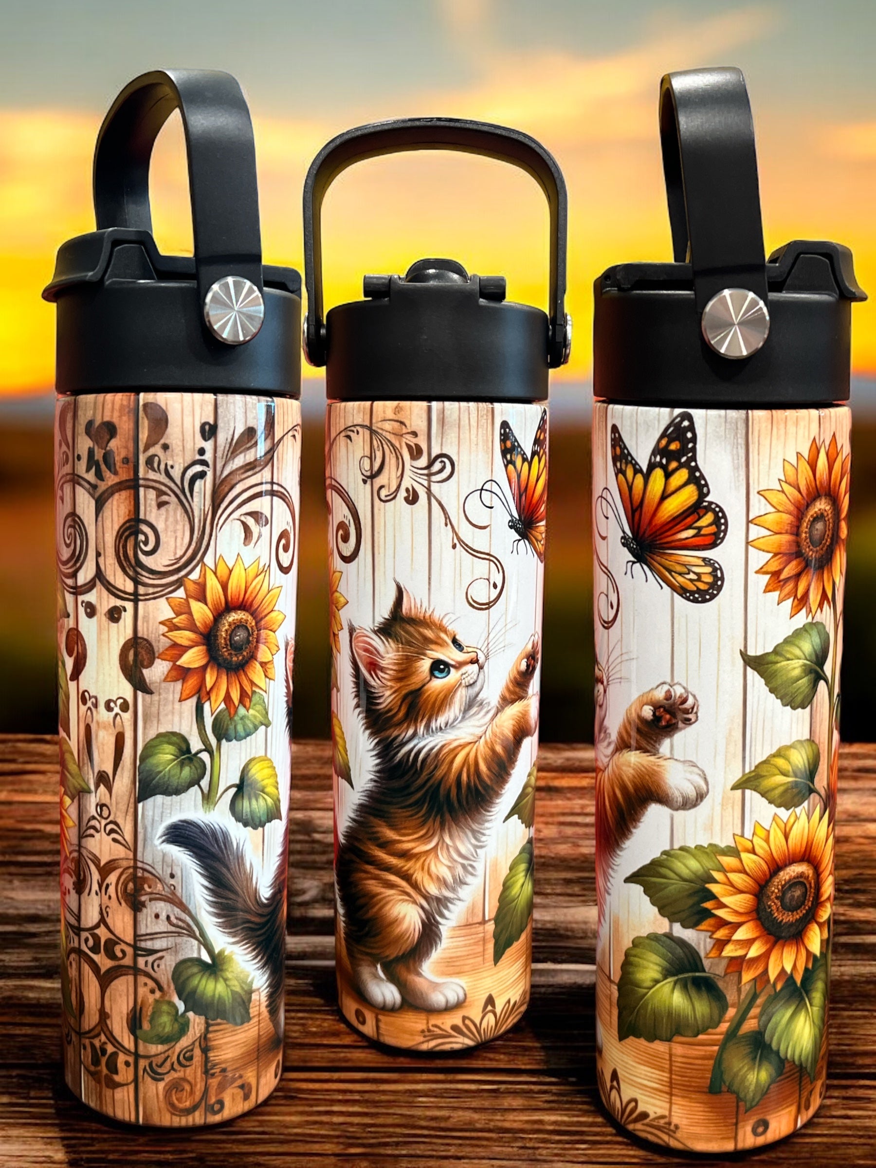 20oz Water Bottles Fall Cute Kitten Water Bottle Tumbler Coffee Tumbler