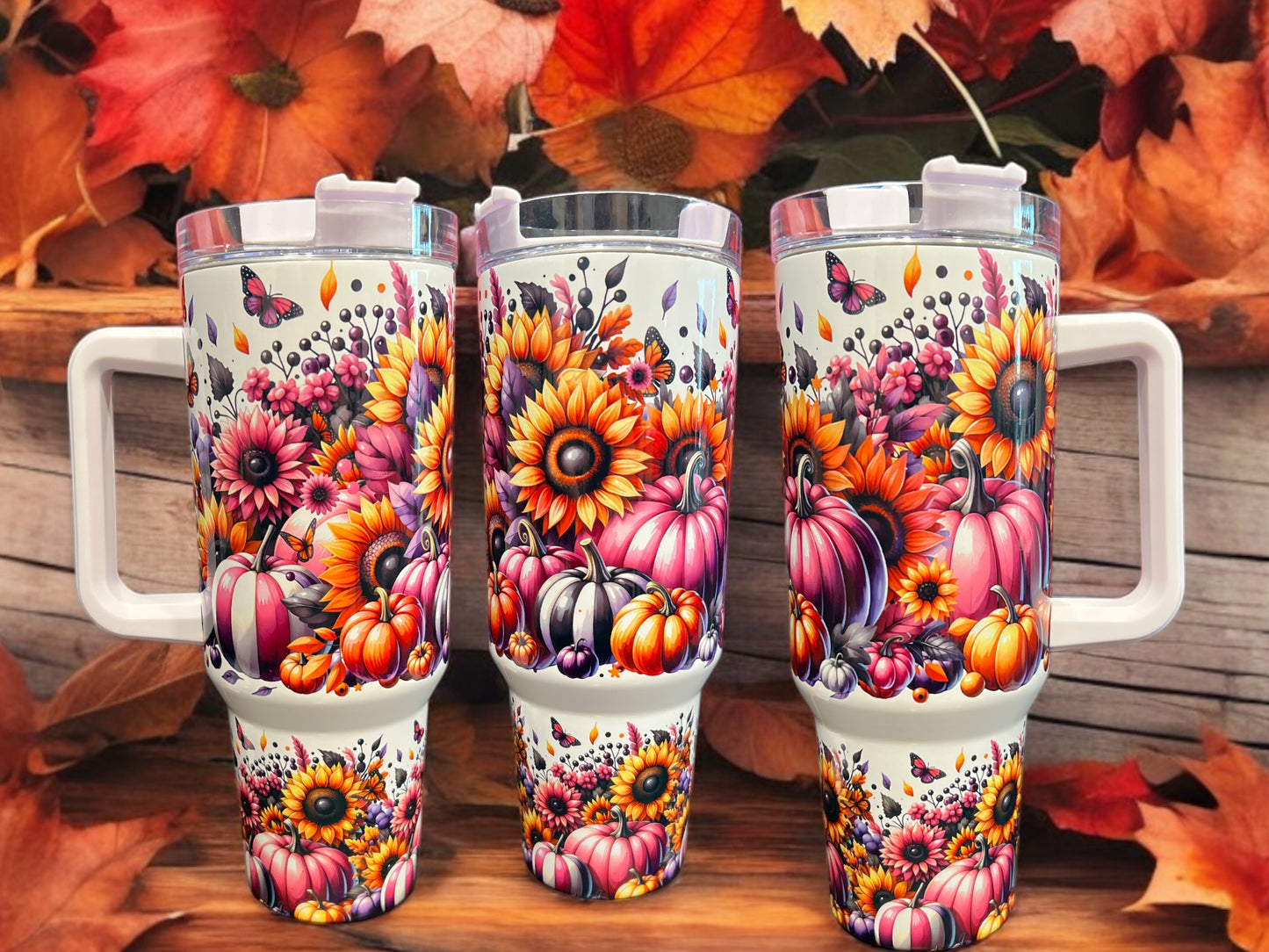 40oz Stanley Style Thirst Quencher Tumblers β Fall Pumpkin Season- Hallographic Sparkle