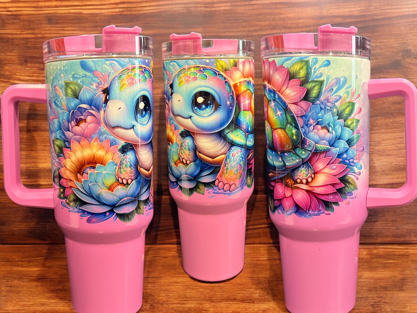 40oz Stanley Style Thirst Quencher Tumblers -Turtle Purple /white holographic glitter