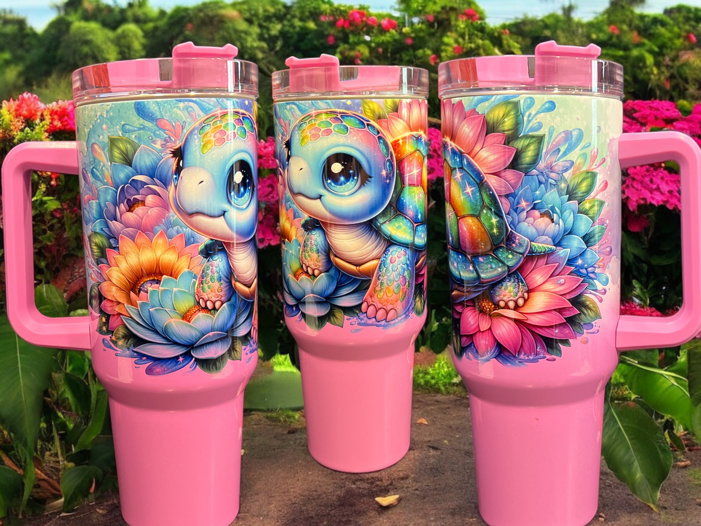 40oz Stanley Style Thirst Quencher Tumblers -Turtle Purple /white holographic glitter