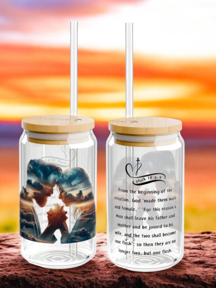 Sipper Glass, 16oz Man and Women, Mark 10:6-9
