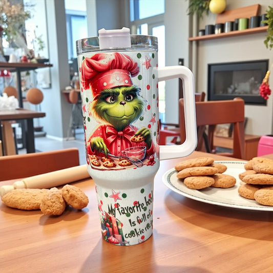 🎄 40oz Christmas Cookies Baking Tumbler Wrap – Pink Baker Design 🍪