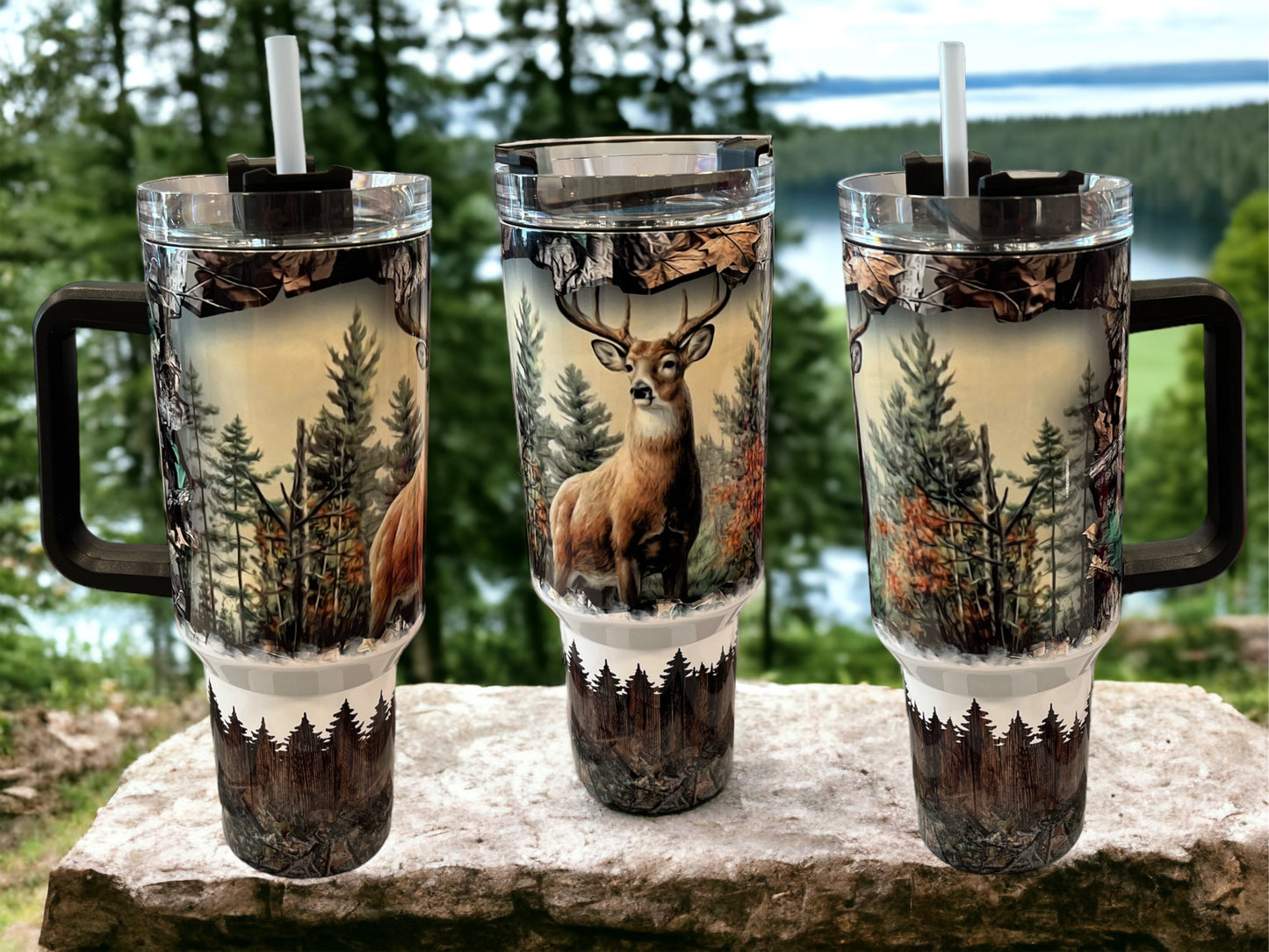 Deer in Forest 40oz Stainless Steel 40oz large Thirst Quencher Travel Cups Tumblers Water Bottles