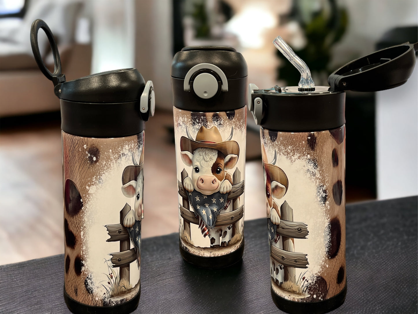 12oz kids water bottles -Cute Cow