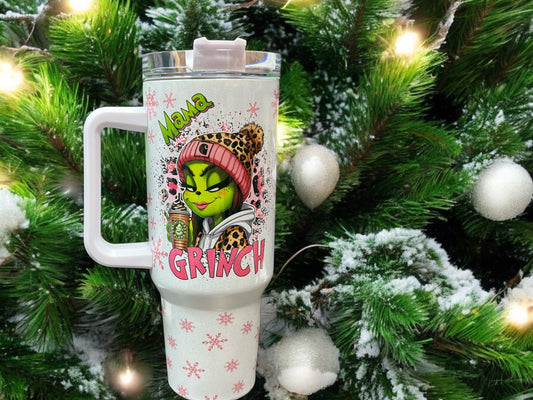 Personilized 40oz Holographic Shimmer Mama Green Christmas Tumbler