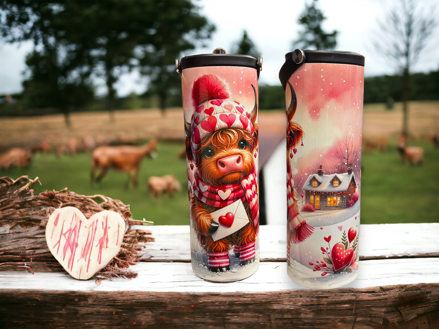 valentine cow- 20oz Water Bottle