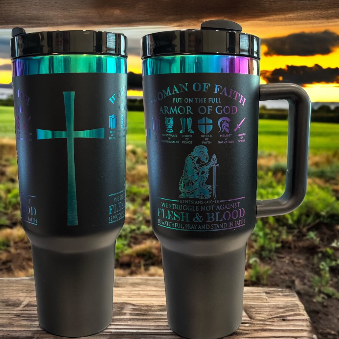 40oz Stanley Style Thirst Quencher Tumblers- Women of Faith Armor of God