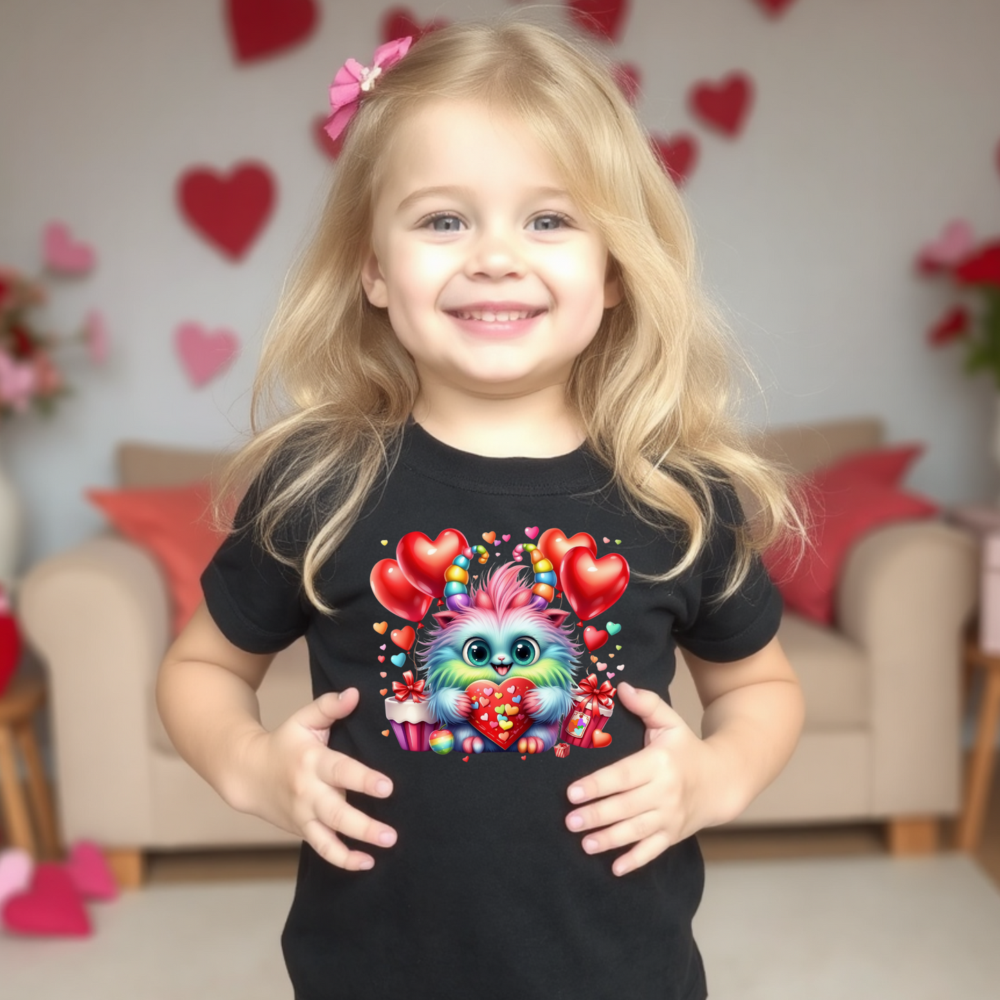 Children's Fun Cute Graphic T-Shirts and Sweaters -Cupcake Monster Hearts