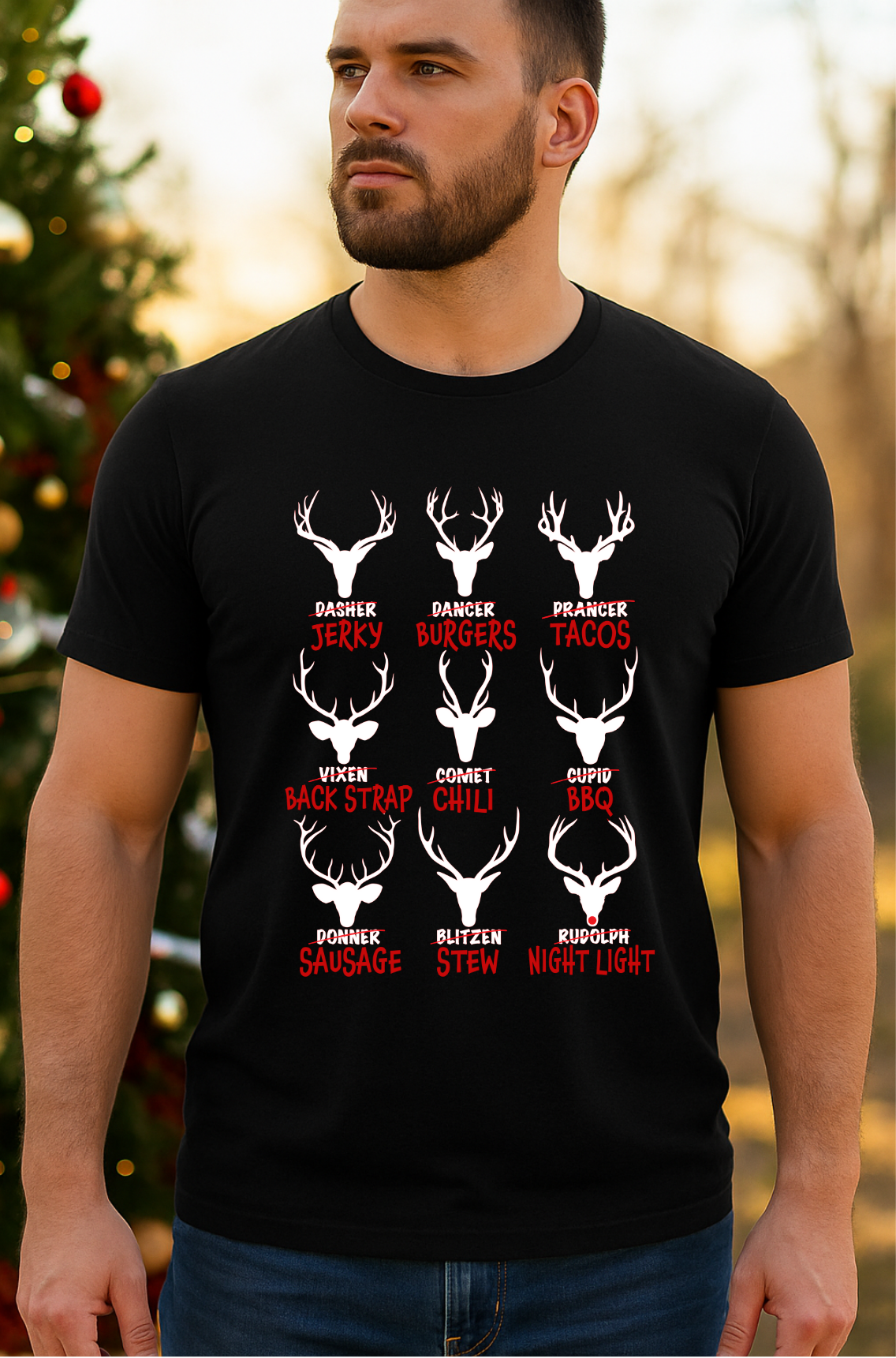Men’s Christmas Reindeer Hunting T-Shirt, Hoodie & Sweatshirt | Funny Holiday Apparel