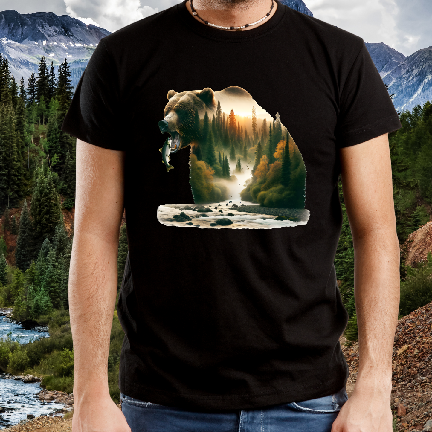 Unisex Shirt -Wildlife Bear with Fish 10-36