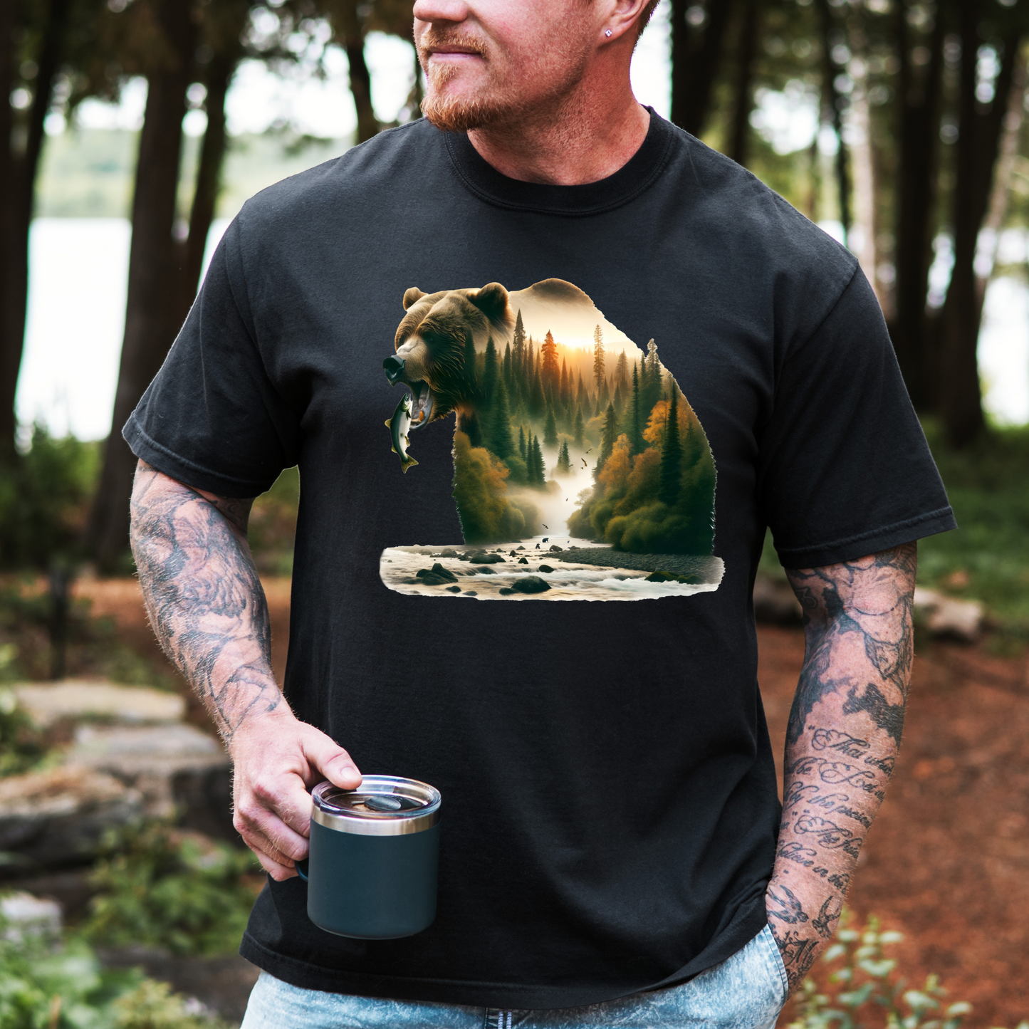 Unisex Shirt -Wildlife Bear with Fish 10-36