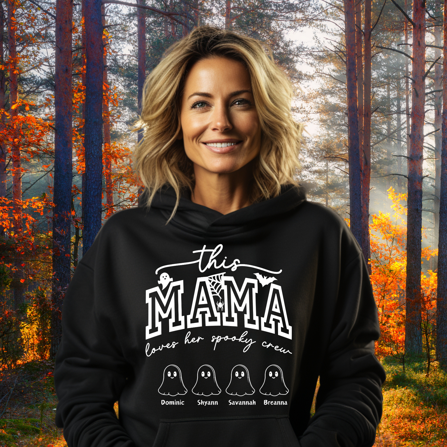 Mama Loves Her Spooky Crew  β Personalized Halloween Shirt | Custom Ghost T-Shirt, Hoodie & Sweatshirt for Moms