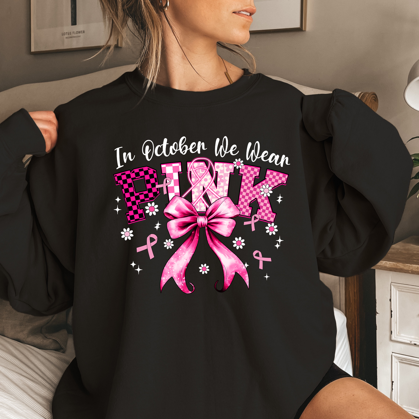 Women's T Shirt - In October We Wear Pink Pink Bow Cancer - 6-15