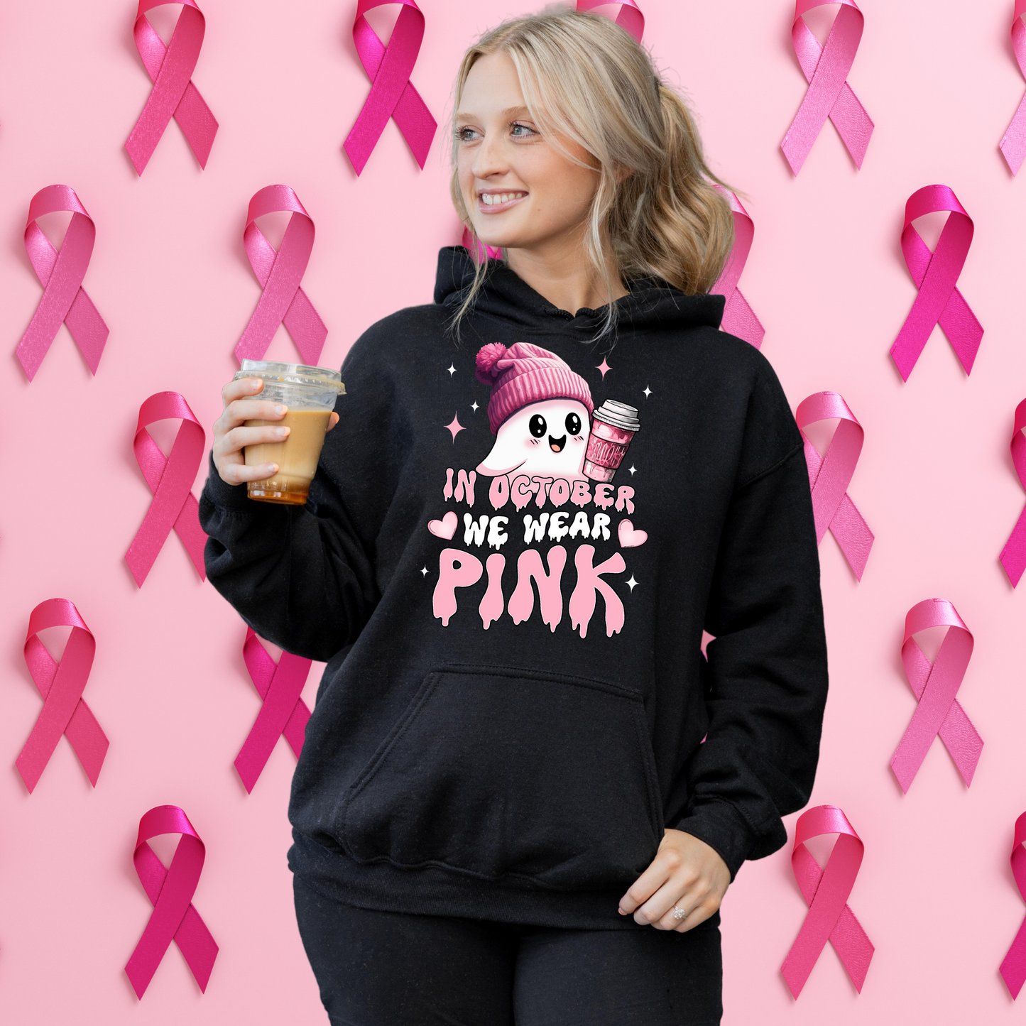 Women's V Neck Shirt - In October We Wear Pink 6-14