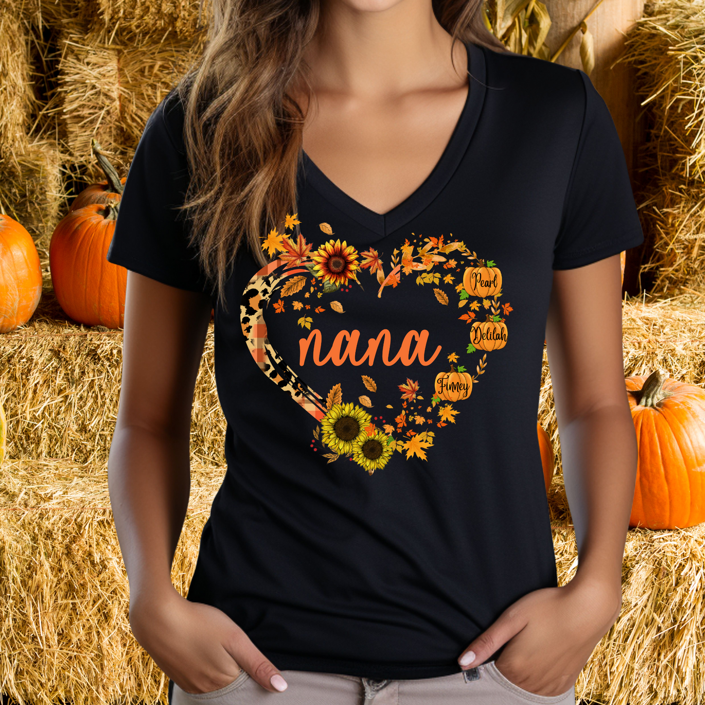 Personalized Fall Pumpkin Mom Shirt – Custom Autumn T-Shirt, Hoodie, or Women’s V-Neck – Cute Fall Sweater Gift for Mom
