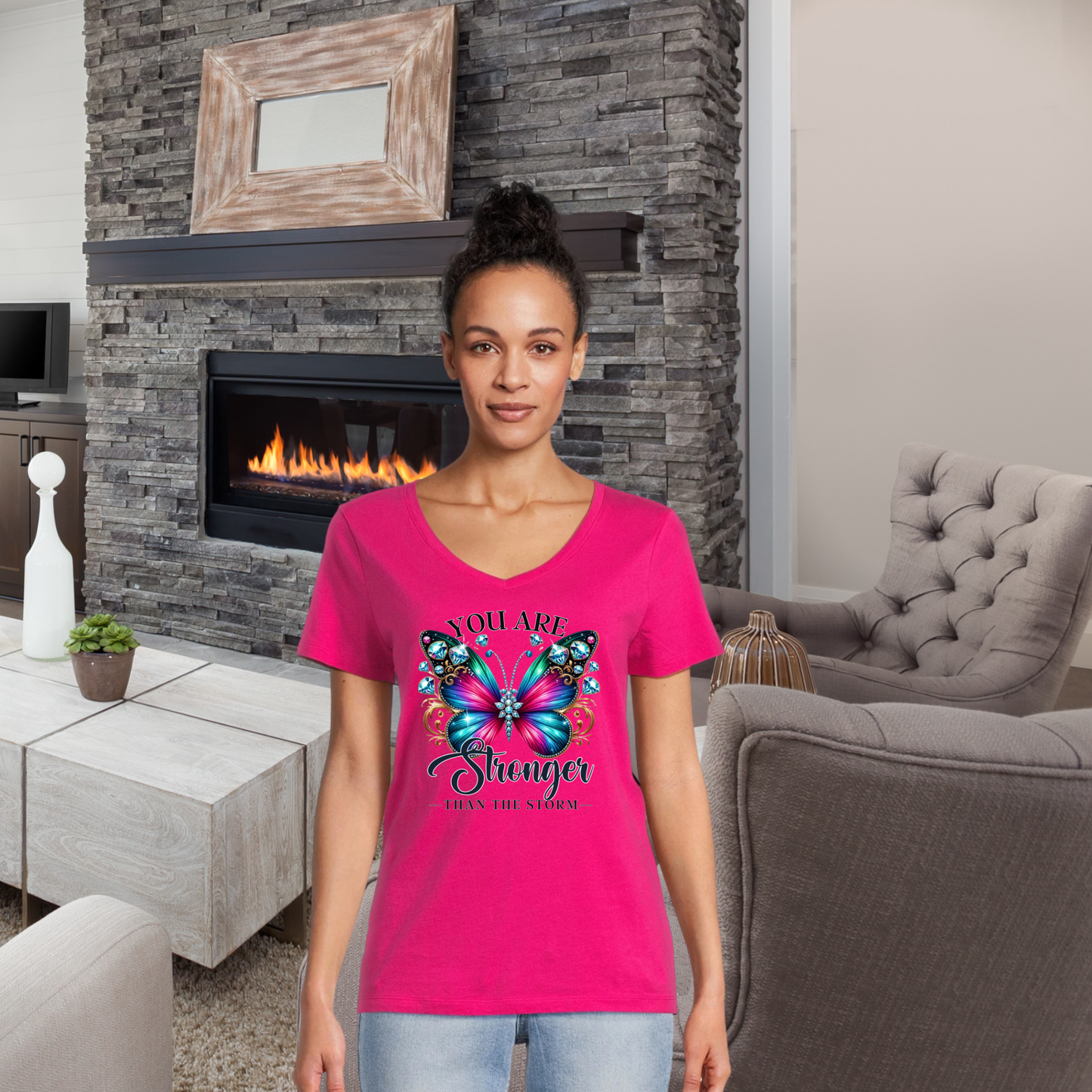 Women's V Neck Shirt -You are Stronger