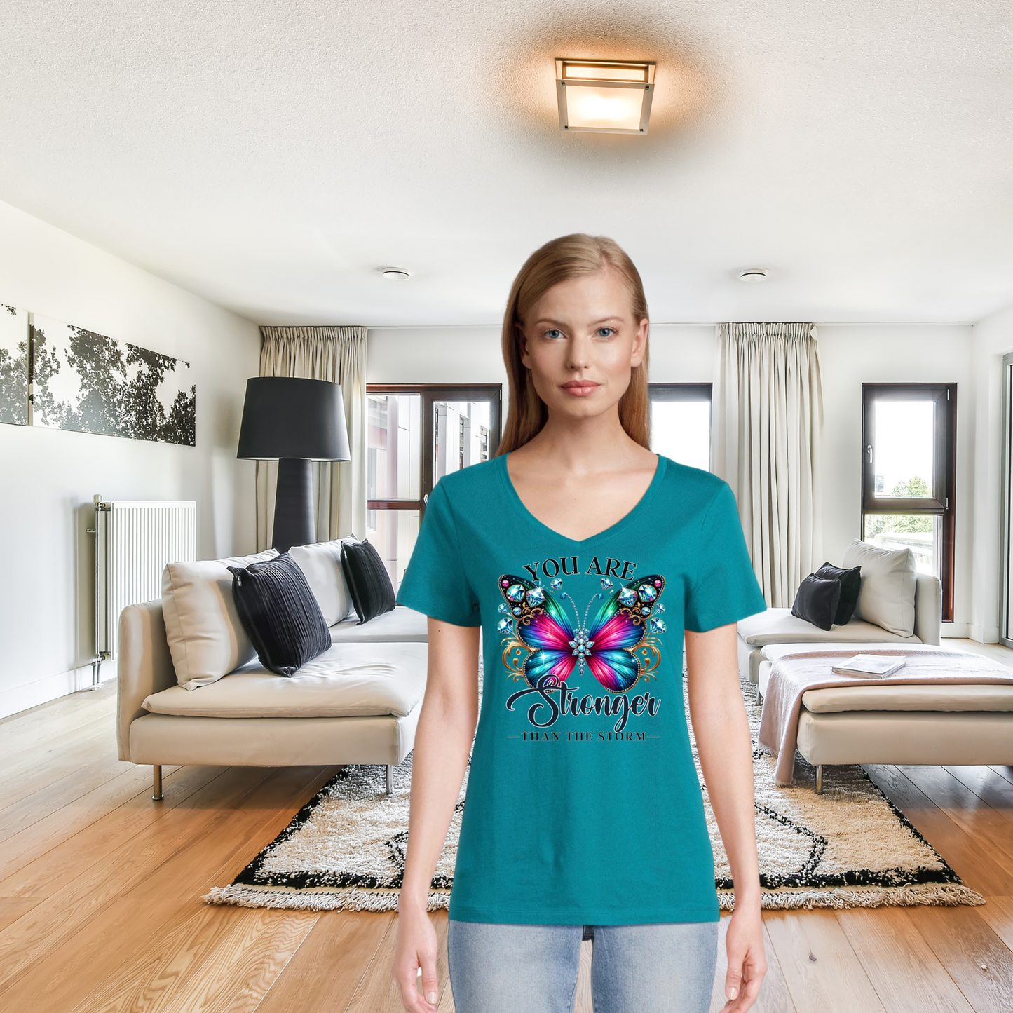 Women's V Neck Shirt -You are Stronger