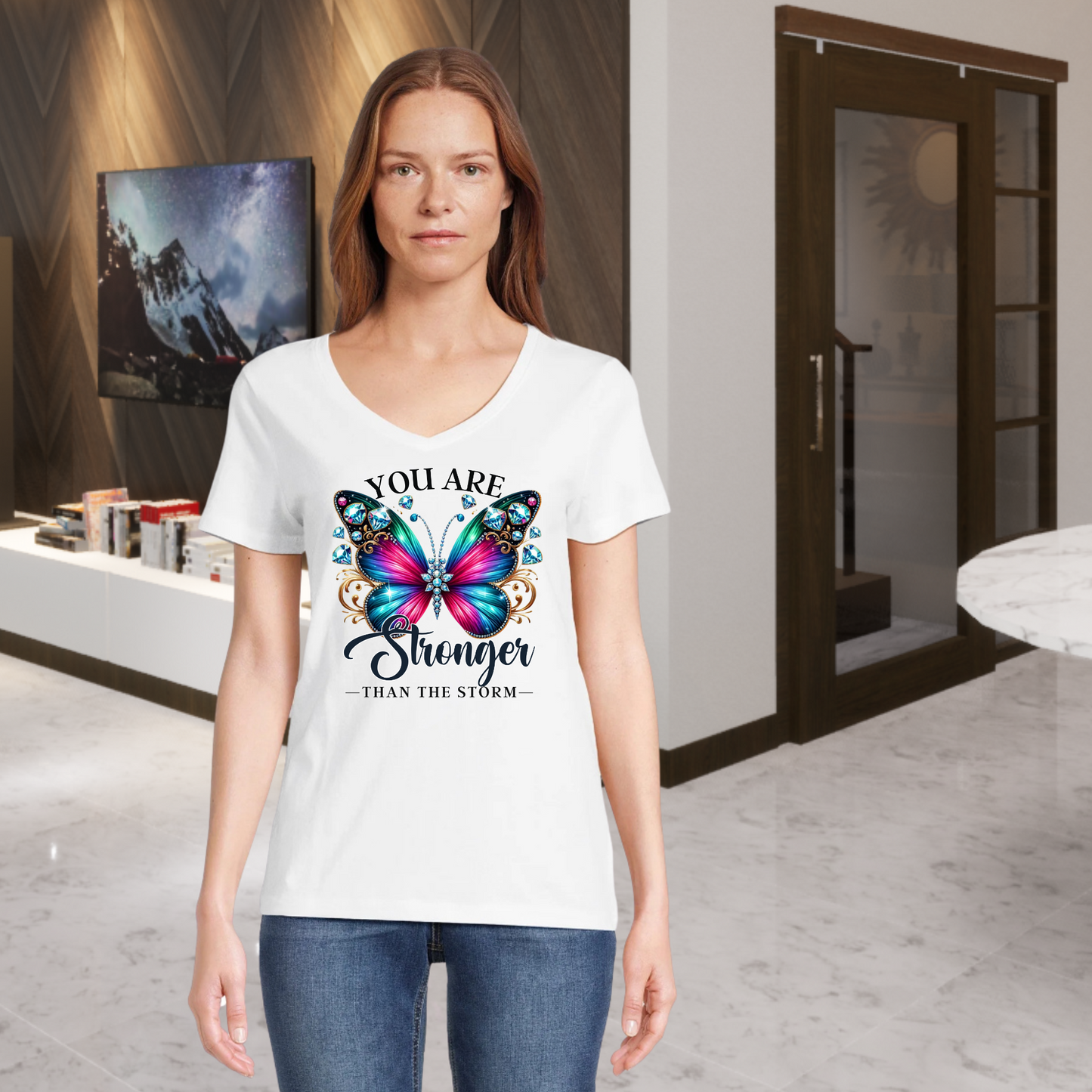 Women's V Neck Shirt -You are Stronger