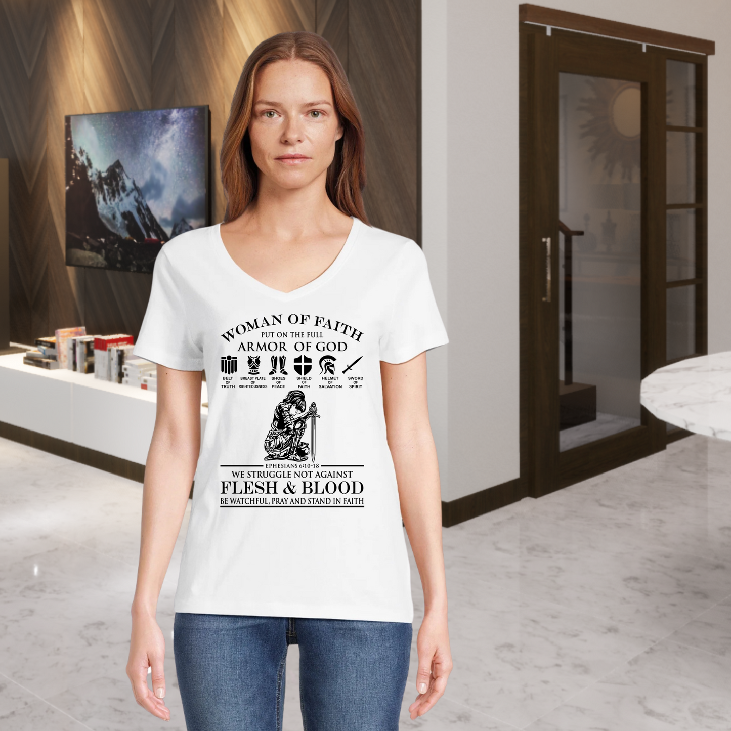 Women's V Neck Shirt -Armor Of God