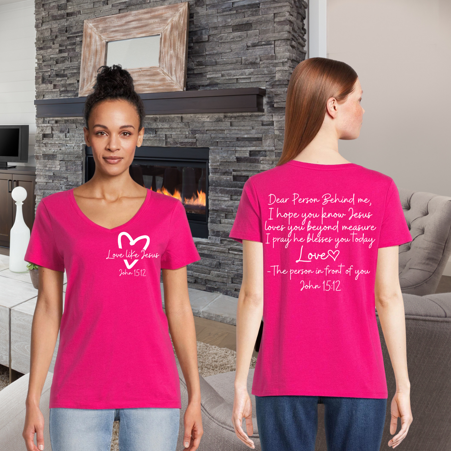 Women's V Neck Shirt - Dear Person Behind Me  Jesus Love