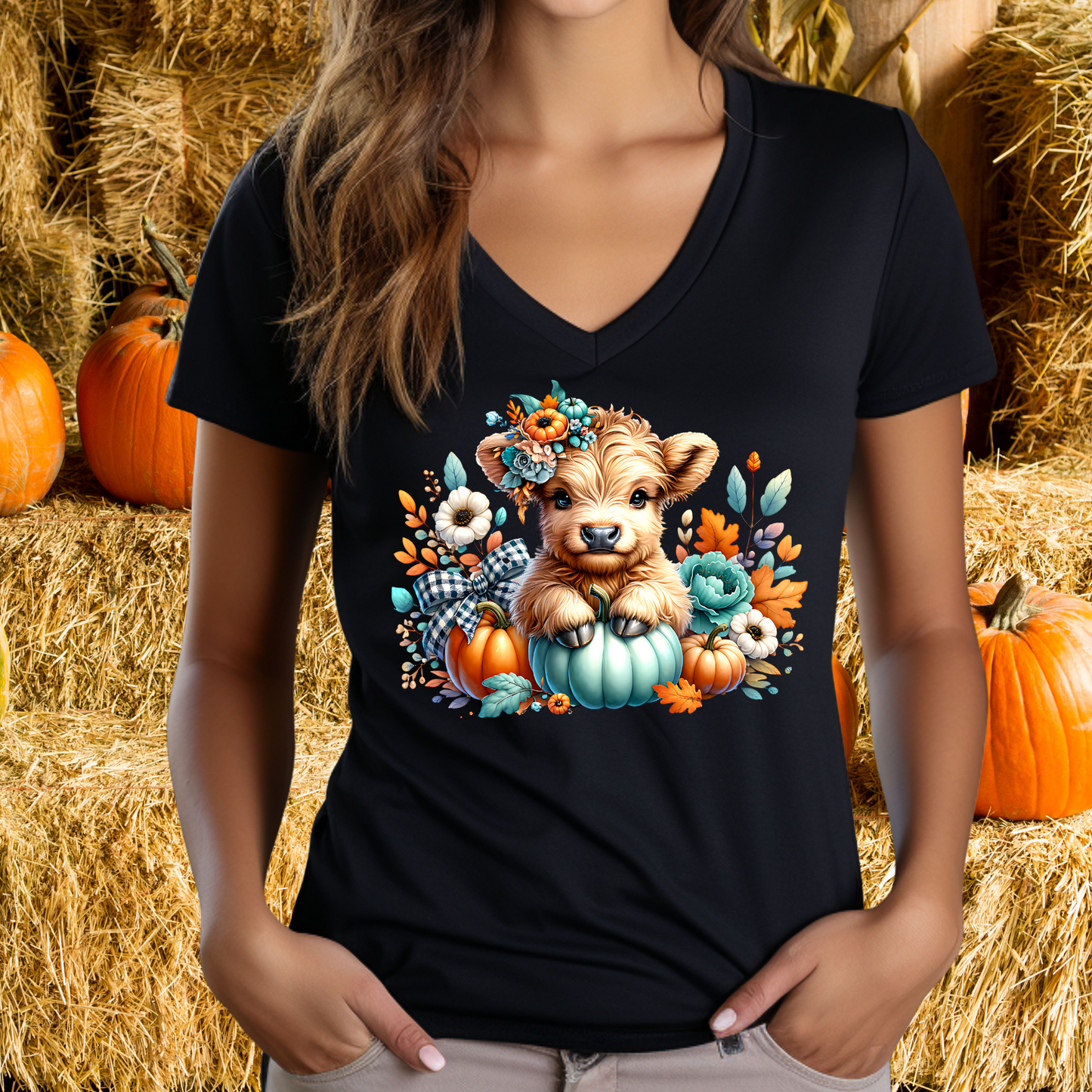 Autumn Baby Highland Cow Spooky Season T-Shirt & Sweater | Cute Fall Cow Pumpkin Patch Shirt
