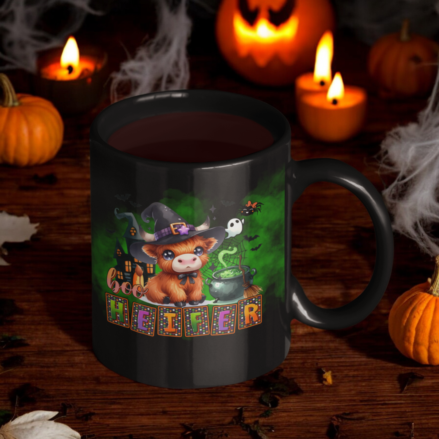 Cute Cow Halloween Black Mug (11oz, 15oz) 200-1