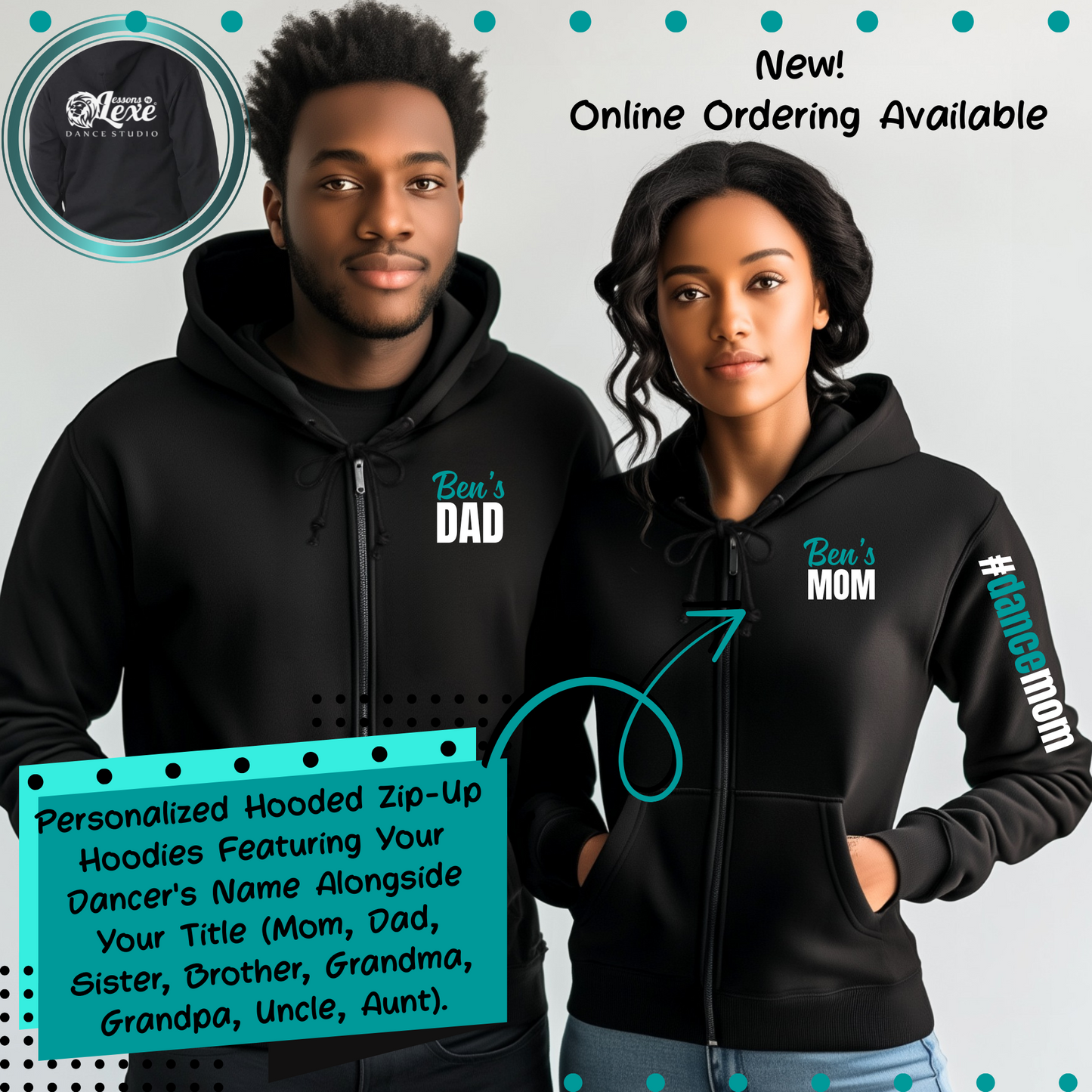 New! Personalized Dance Family Zip Up Hoodies