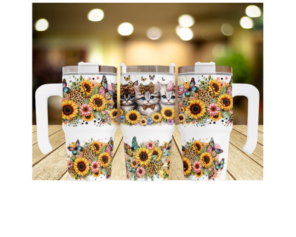 20oz Cup with handle -Children's Cups Cats and Flowers