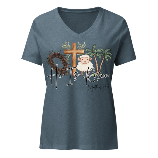 He is Risen- Women’s relaxed v-neck t-shirt