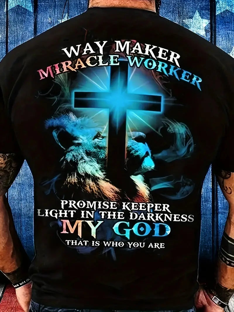 Men's T-Shirt - Way Maker Miracle Worker Lion/Cross      0-16