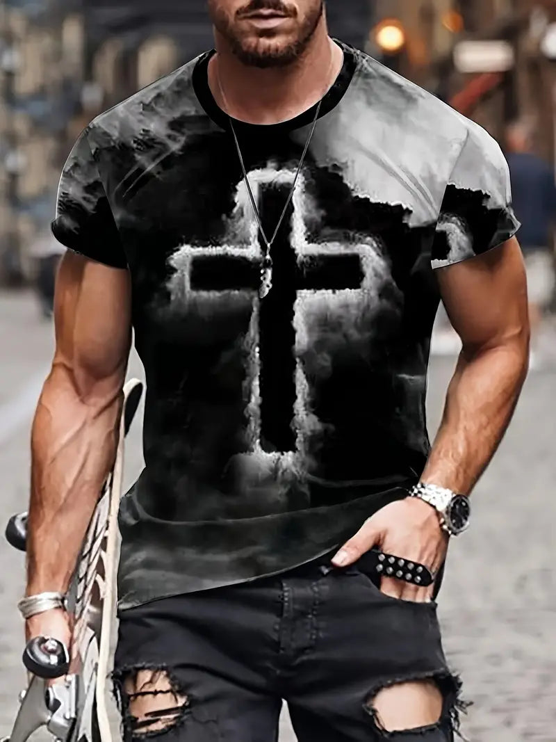 Men's T-Shirt -Black/Gray Cross  0-4