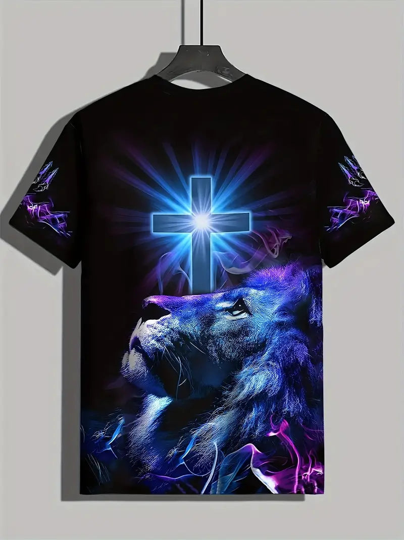 Men's T-Shirt -Purple Black Lion/Cross  0-5