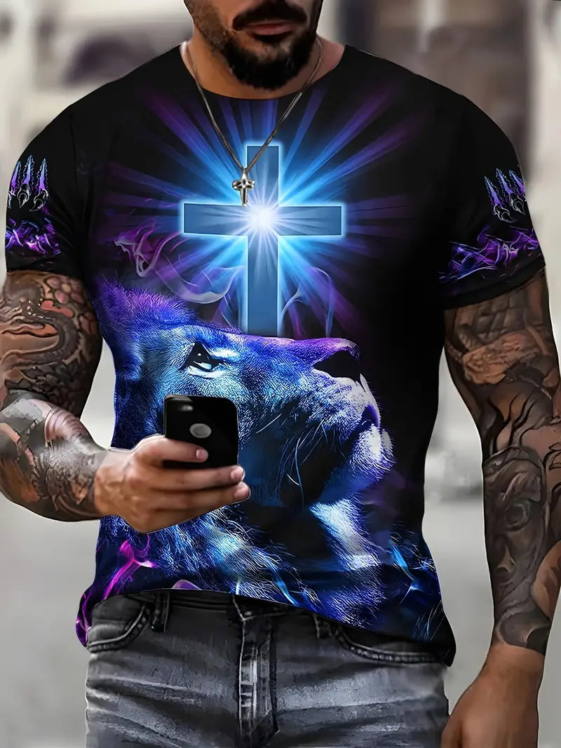 Men's T-Shirt -Purple Black Lion/Cross  0-5