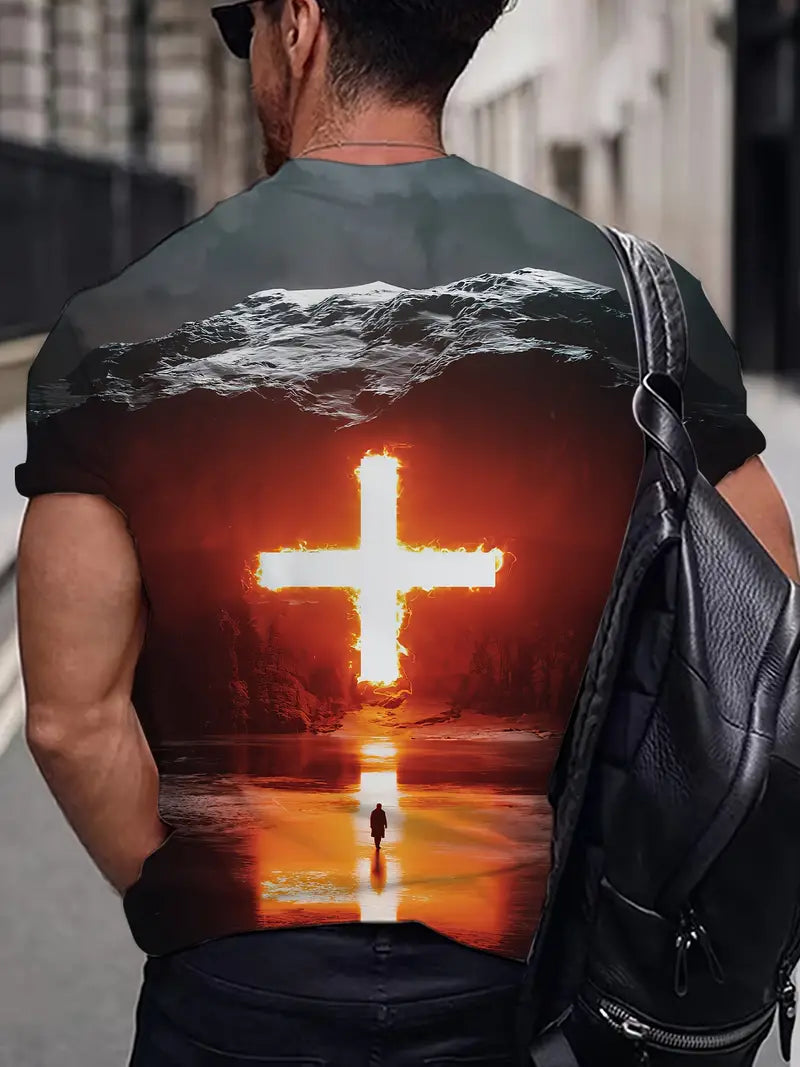 Men's T-Shirt - Beautiful Cross on Beach   0-7