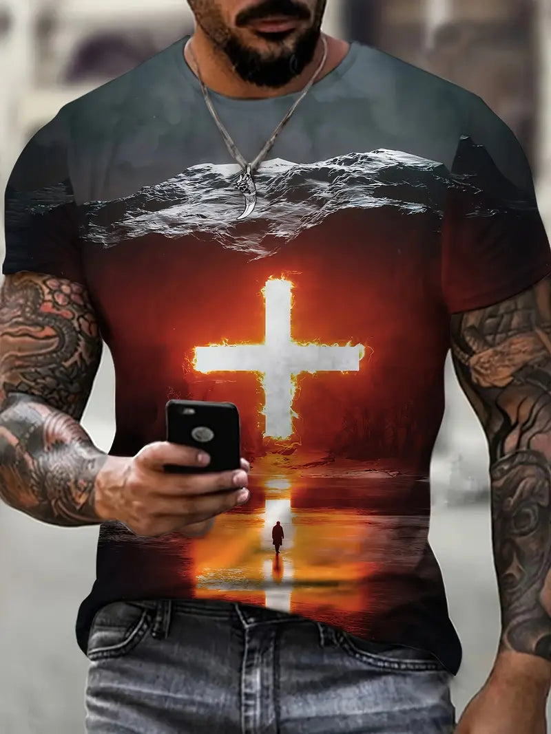 Men's T-Shirt - Beautiful Cross on Beach   0-7