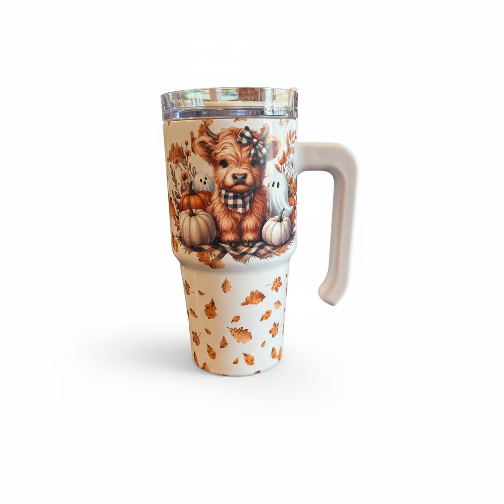 20oz Insulated Cup with Handle – Cute Fall Cow Coffee & Tea Tumbler