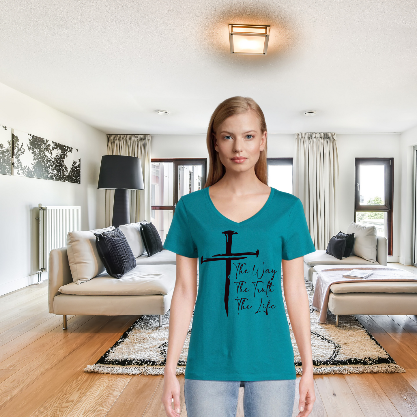 Women's V Neck Shirt -The Way The Truth The Life   10-12*